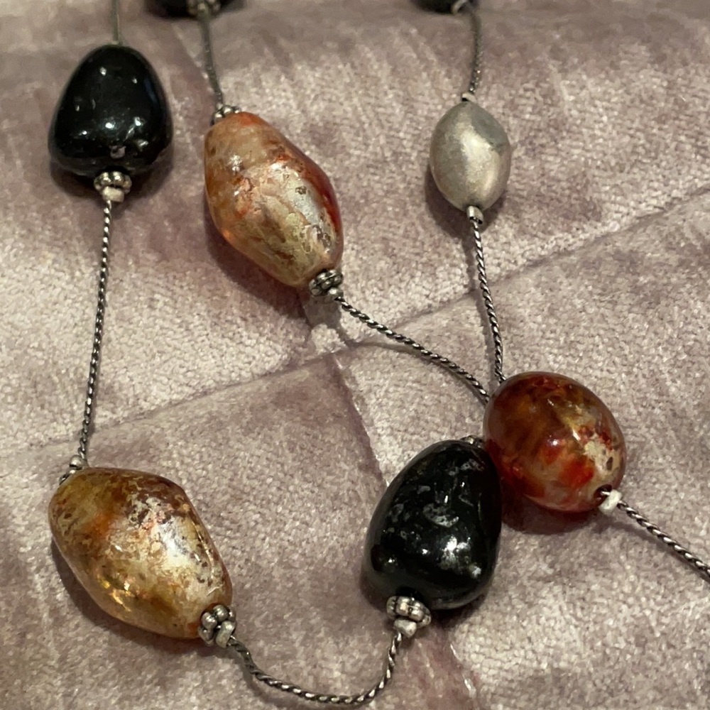 Abstract Glass Artesian Beaded Station Necklace - Picture 3 of 7